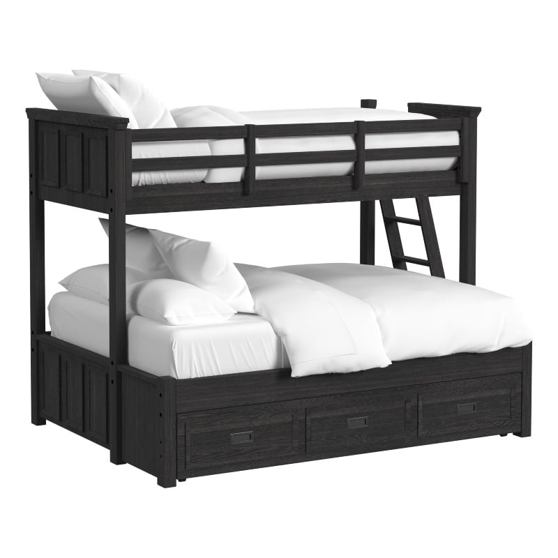 Brooklyn Kids Twin Over Full Bunk with Ladder and Trundle in Charcoal
