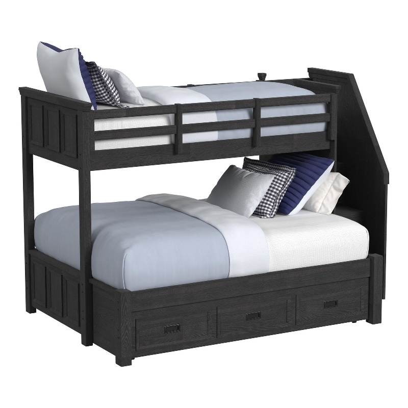Brooklyn Kids Twin Over Full Bunk with Staircase and Trundle in Charcoal