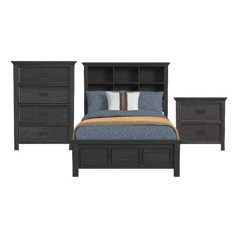 Brooklyn Kids Full Bookcase 3PC Bedroom Set in Charcoal