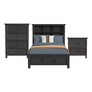 Brooklyn Kids Full Bookcase 3PC Bedroom Set in Charcoal