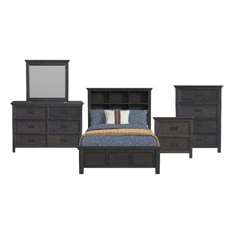 Brooklyn Kids Full Bookcase 5PC Bedroom Set in Charcoal