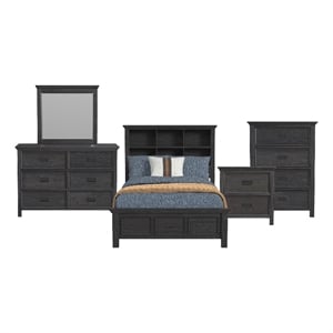 Brooklyn Kids Full Bookcase 5PC Bedroom Set in Charcoal