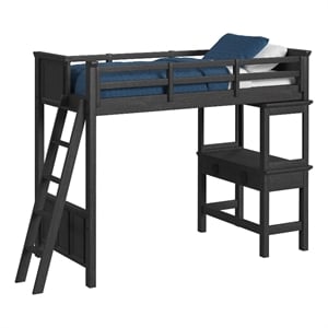 Brooklyn Kids Twin Loft with Ladder and Desk with Speaker in Charcoal