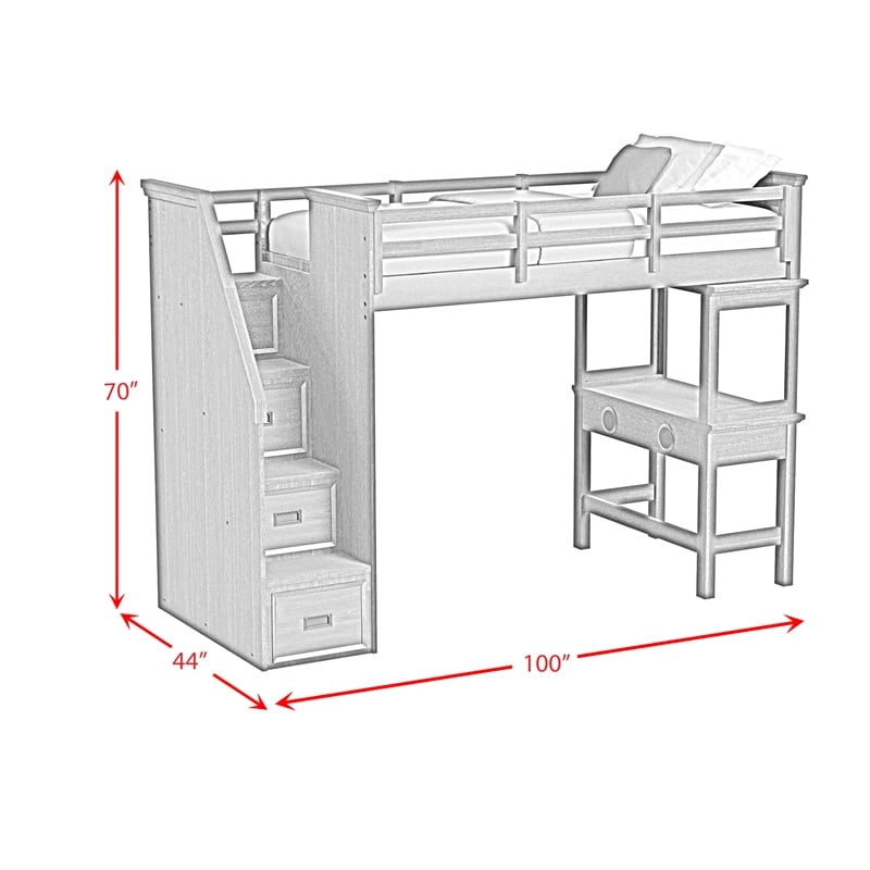 Brooklyn Kids Twin Loft with Staircase and Desk with Speaker in Charcoal