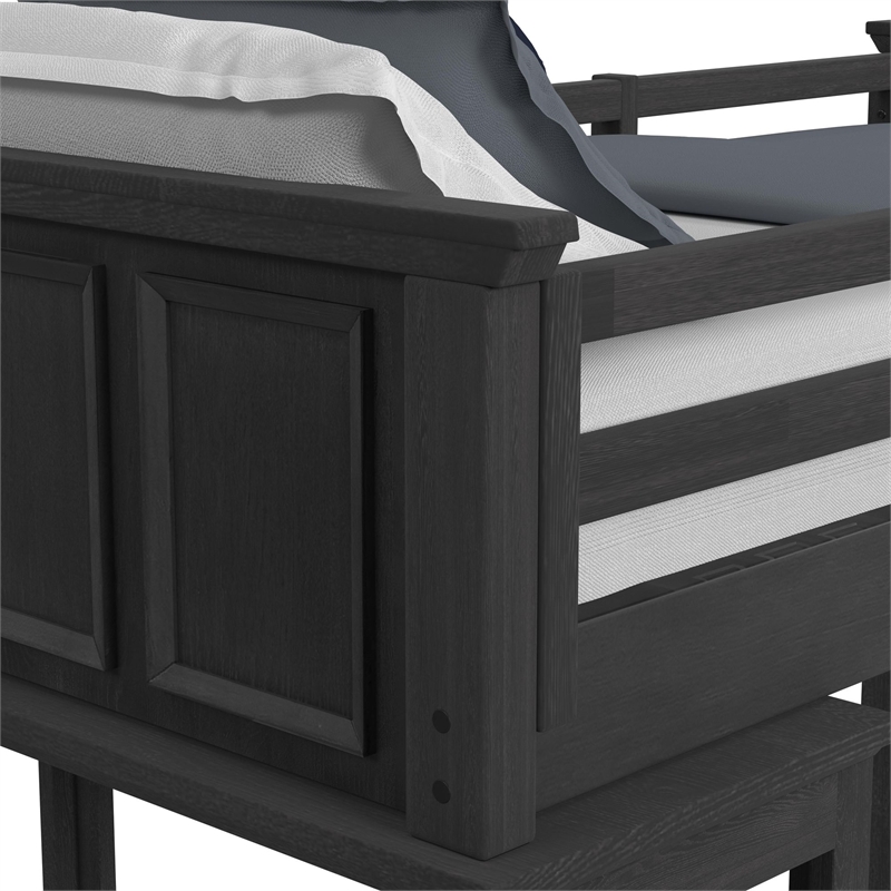 Brooklyn Kids Twin Loft with Staircase and Desk with Speaker in Charcoal