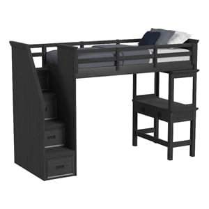 Brooklyn Kids Twin Loft with Staircase and Desk with Speaker in Charcoal