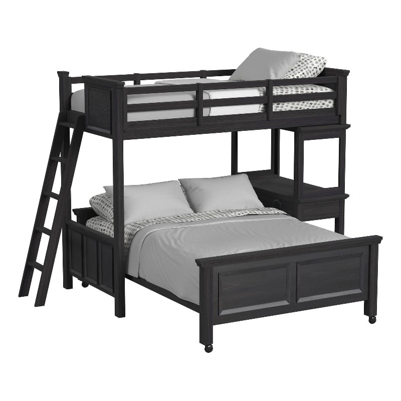 Brooklyn Kids Twin Over Full Loft with Ladder and Desk with Speaker in Charcoal