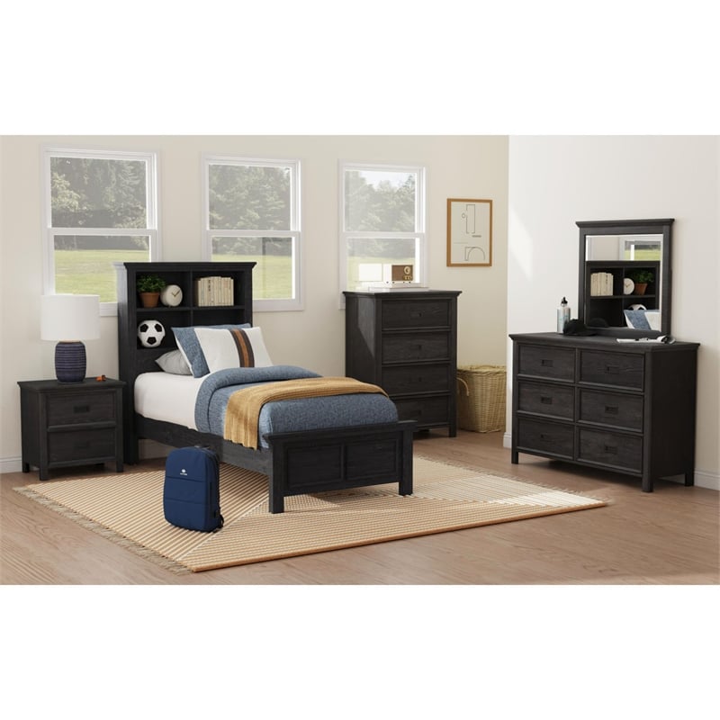 Brooklyn Kids Twin Bookcase 3PC Bedroom Set in Charcoal