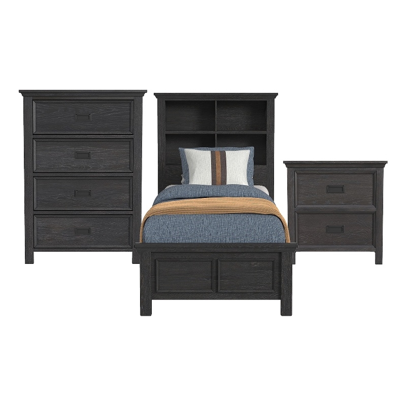 Brooklyn Kids Twin Bookcase 3PC Bedroom Set in Charcoal