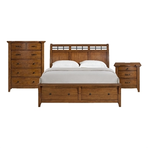 Joseph King Sleigh Storage 3PC Bedroom Set in Chestnut