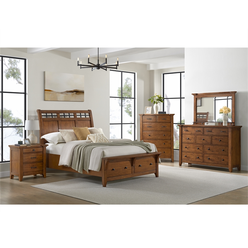 Joseph Queen Sleigh Storage Bed in Chestnut