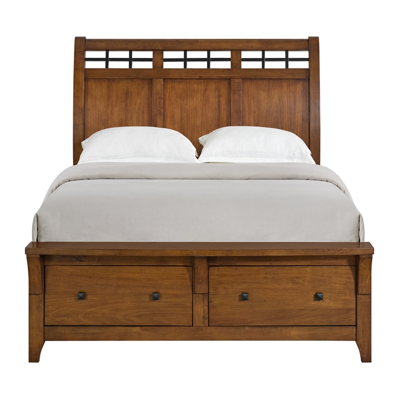 Joseph Queen Sleigh Storage Bed in Chestnut