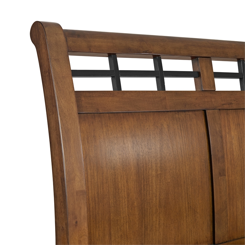 Joseph Queen Sleigh Storage Bed in Chestnut