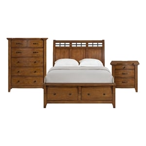 Joseph Queen Sleigh Storage 3PC Bedroom Set in Chestnut