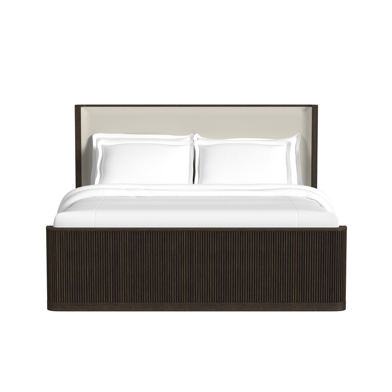 Sutton King UPH Bed with White Fabric in Dark Brown