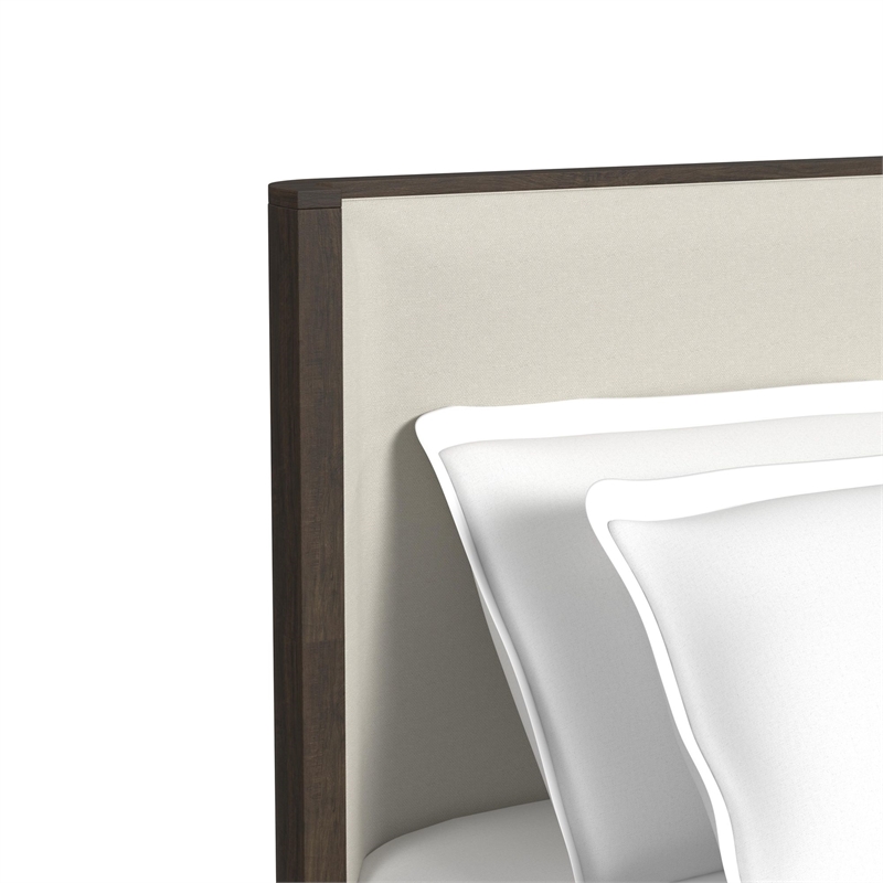 Sutton King UPH Bed with White Fabric in Dark Brown