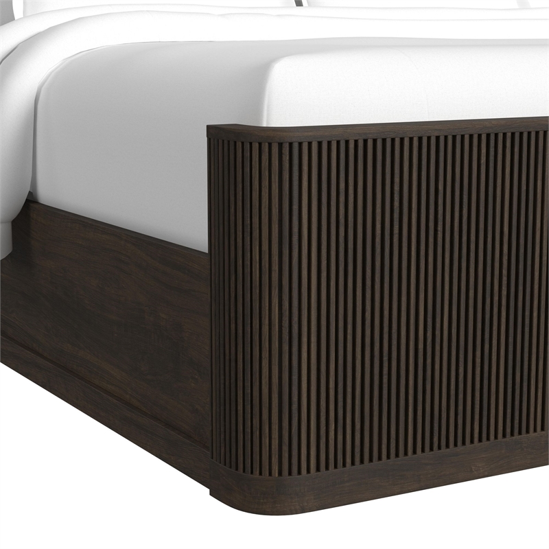 Sutton King UPH Bed with White Fabric in Dark Brown