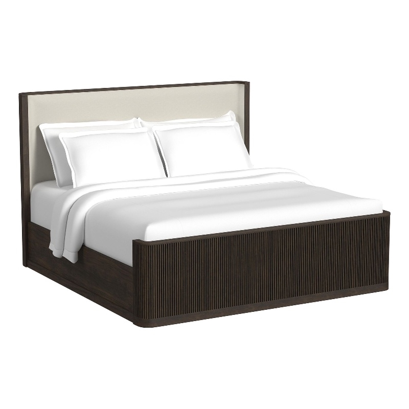 Sutton King UPH Bed with White Fabric in Dark Brown