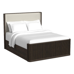 Sutton Queen UPH Bed with White Fabric in Dark Brown