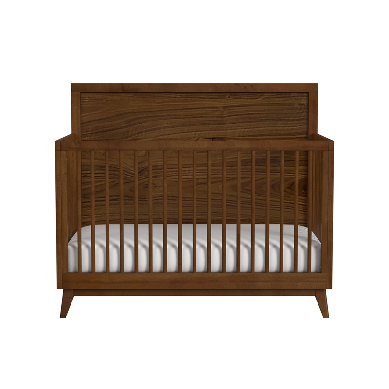 Riley Crib with High Headboard and Guardrail in Walnut