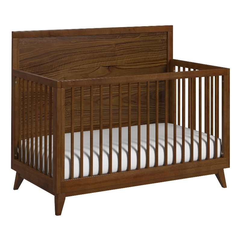 Riley Crib with High Headboard and Guardrail in Walnut