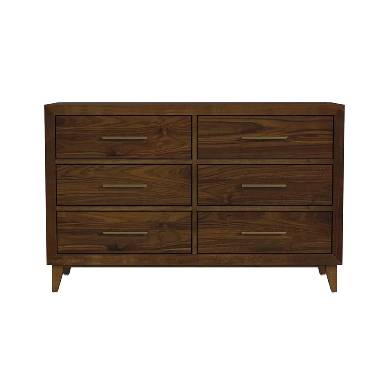 Picket House Furnishings Riley Solid Wood 6-Drawer Bedroom Dresser in Walnut