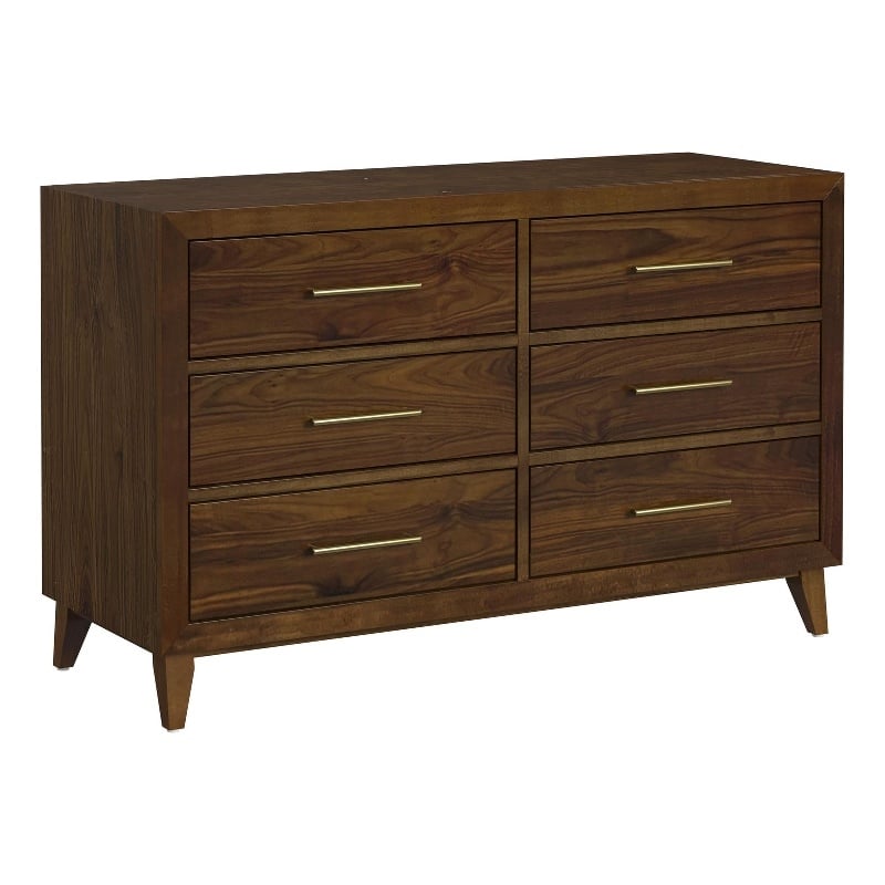 Picket House Furnishings Riley Solid Wood 6-Drawer Bedroom Dresser in Walnut