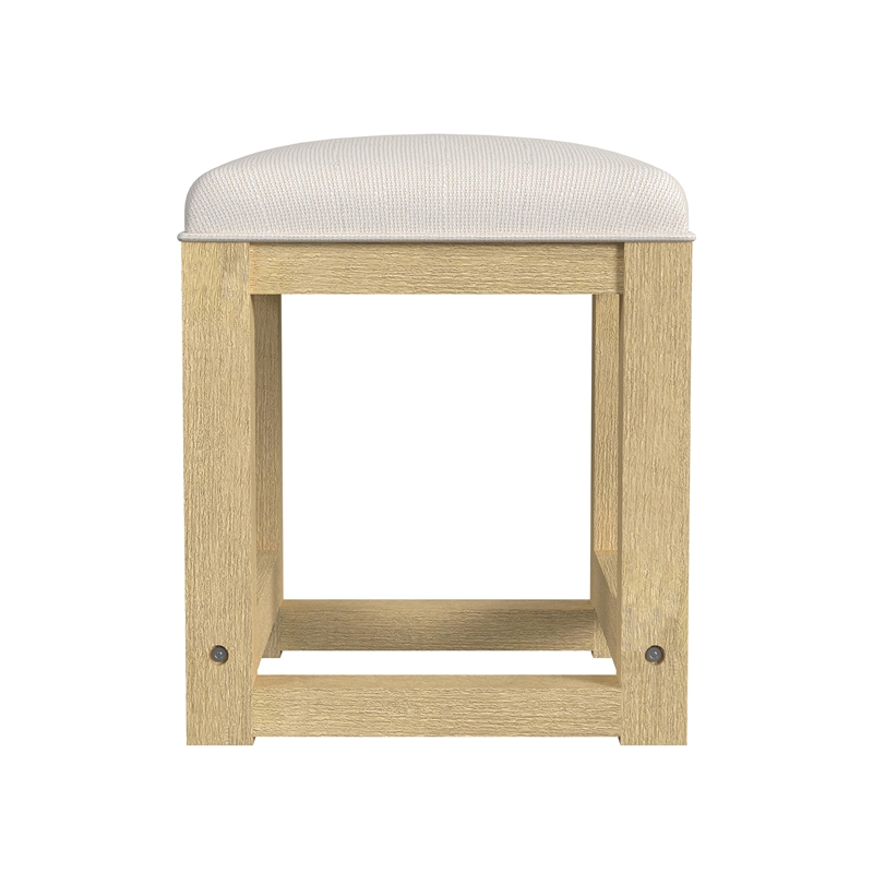 Picket House Furnishings Woodridge Dressing Stool with White Fabric in Natural
