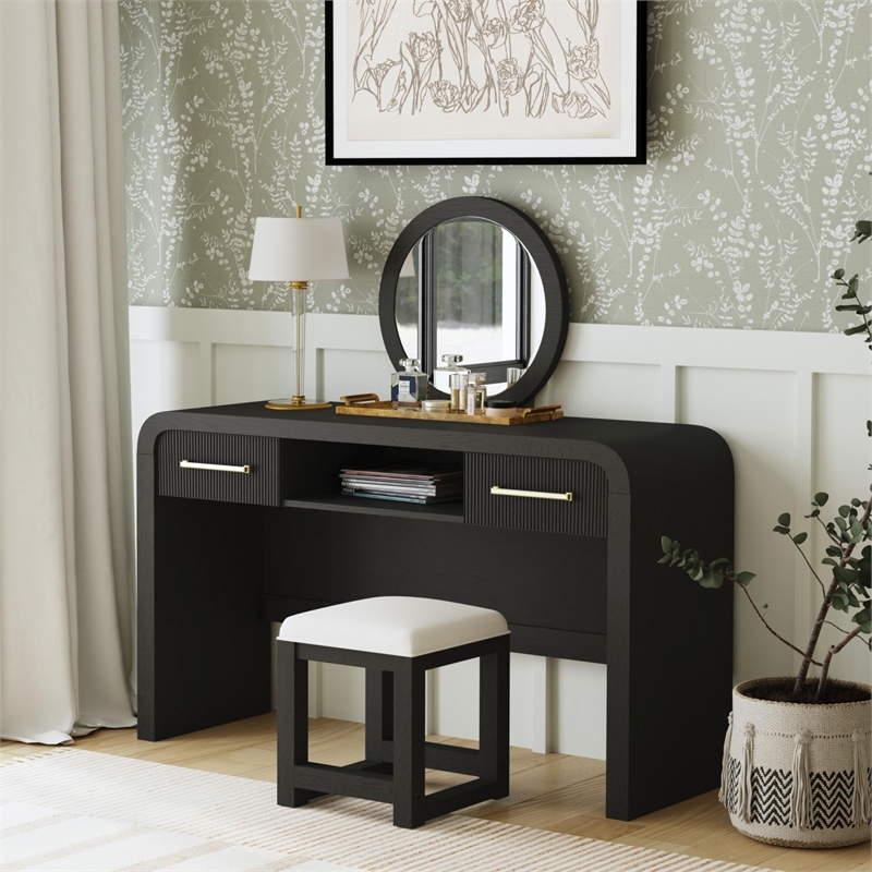 Picket House Furnishings Woodridge Dressing Table and Mirror in Black with Grain