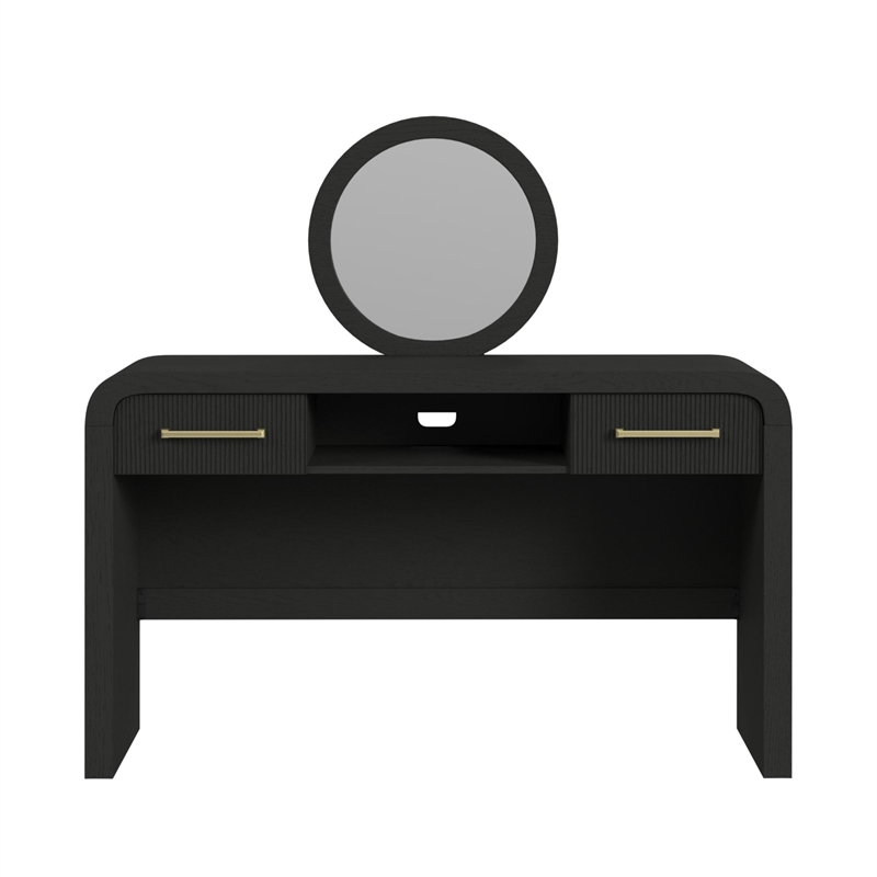 Picket House Furnishings Woodridge Dressing Table and Mirror in Black with Grain