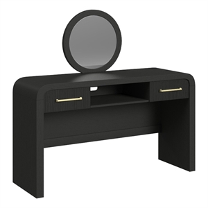 Picket House Furnishings Woodridge Dressing Table and Mirror in Black with Grain
