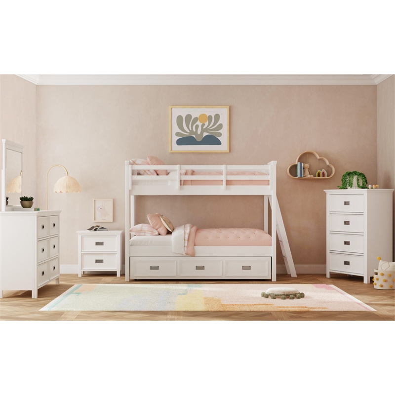 Brooklyn Kids Twin Over Twin Bunk with Ladder and Trundle in White