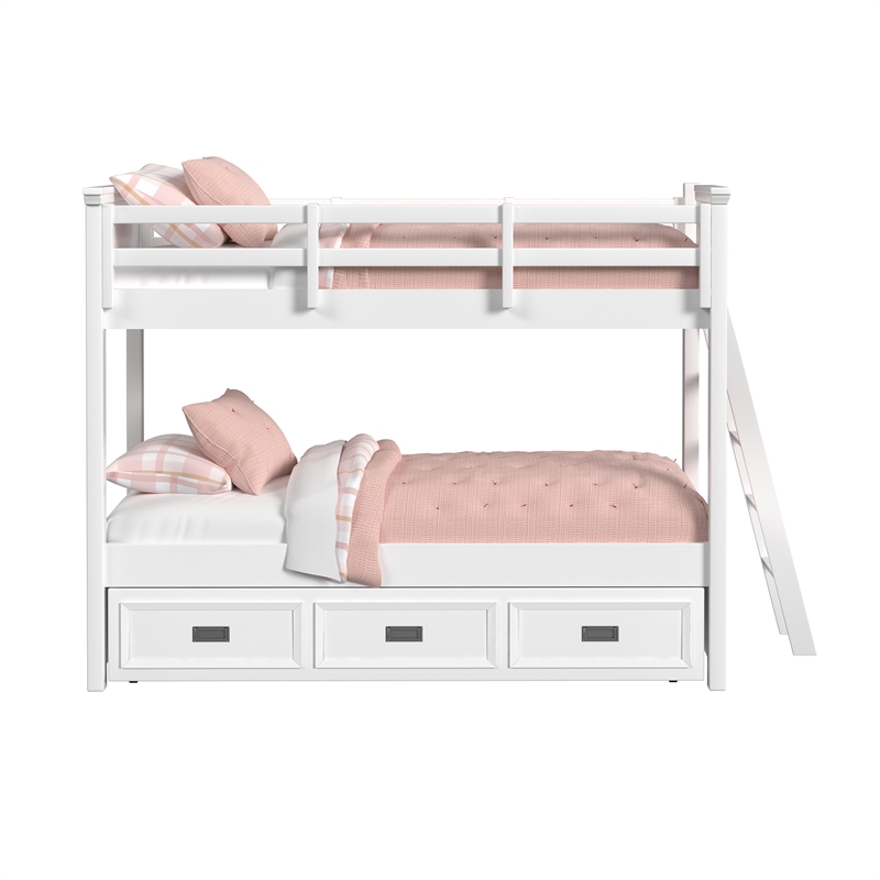 Brooklyn Kids Twin Over Twin Bunk with Ladder and Trundle in White