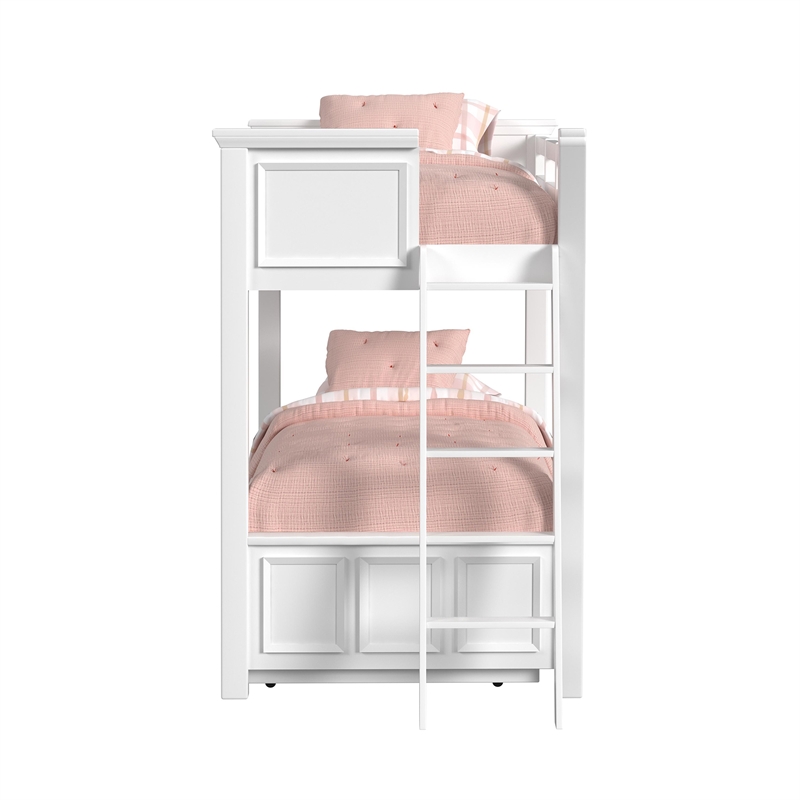 Brooklyn Kids Twin Over Twin Bunk with Ladder and Trundle in White