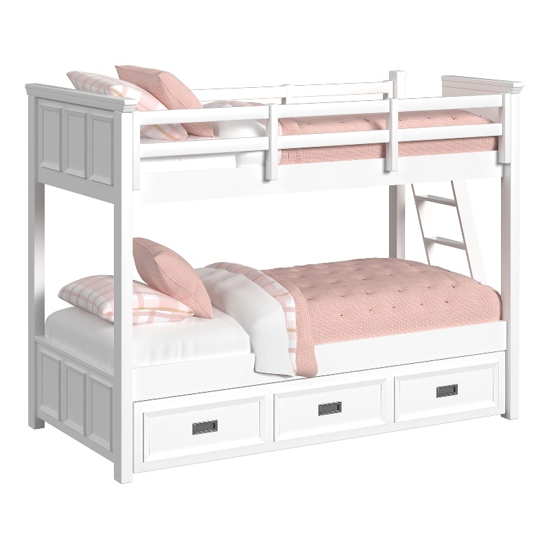 Brooklyn Kids Twin Over Twin Bunk with Ladder and Trundle in White