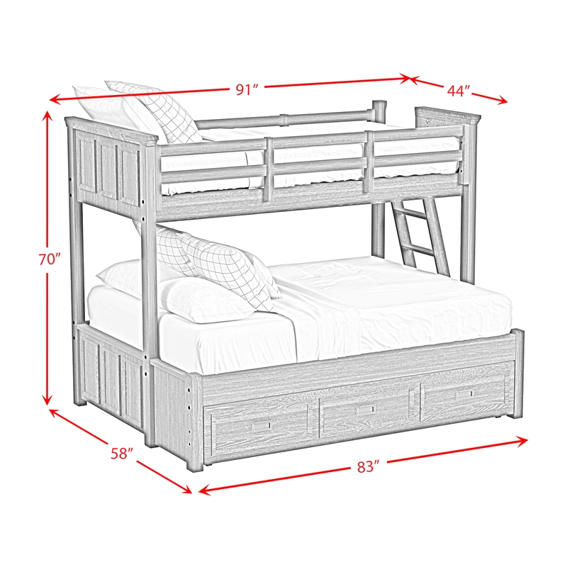 Brooklyn Kids Twin Over Full Bunk with Ladder and Trundle in White