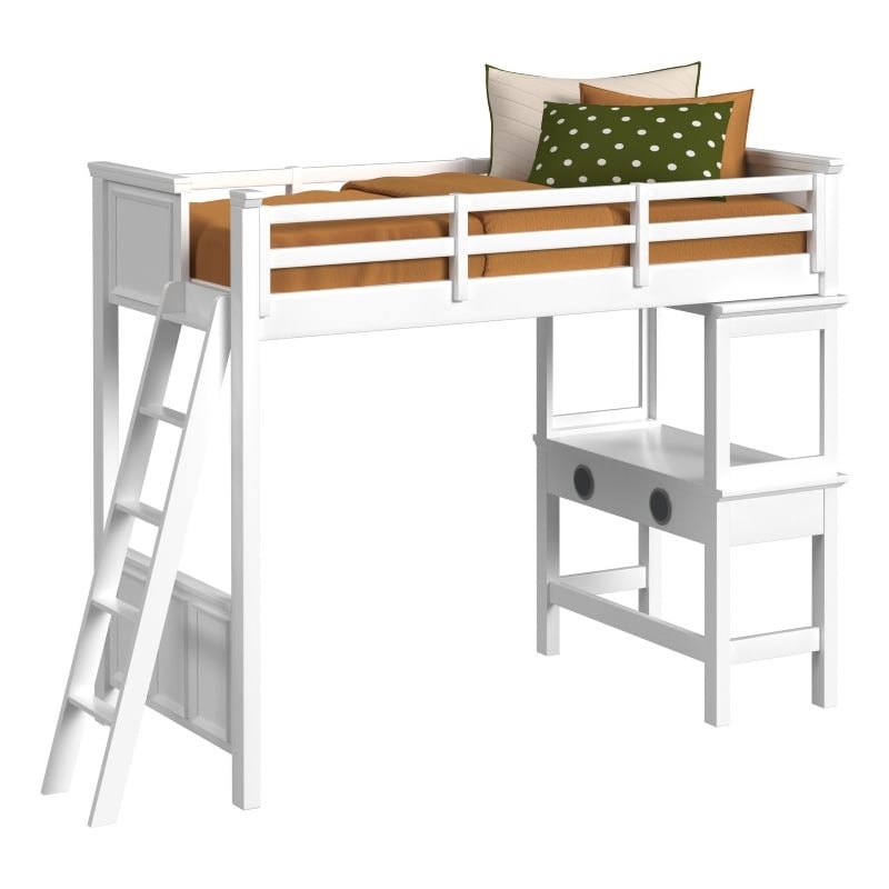Brooklyn Kids Twin Loft with Ladder and Desk with Speaker in White