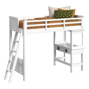 Brooklyn Kids Twin Loft with Ladder and Desk with Speaker in White