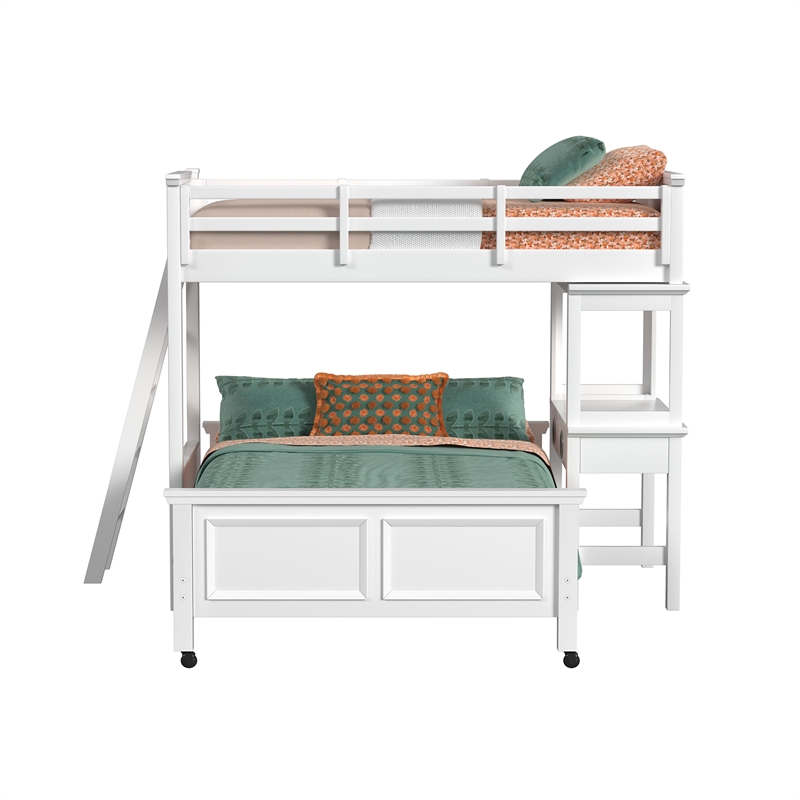 Brooklyn Kids Twin Over Full Loft with Ladder and Desk with Speaker in White