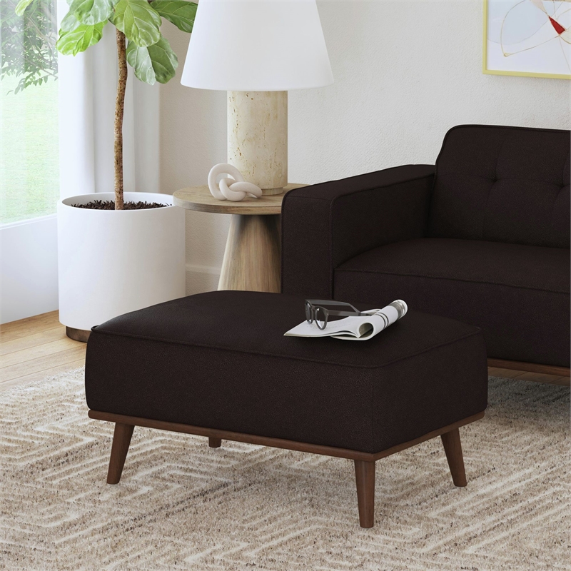 Picket House Furnishings Fate Ottoman with Wood Base in Pebble Brown
