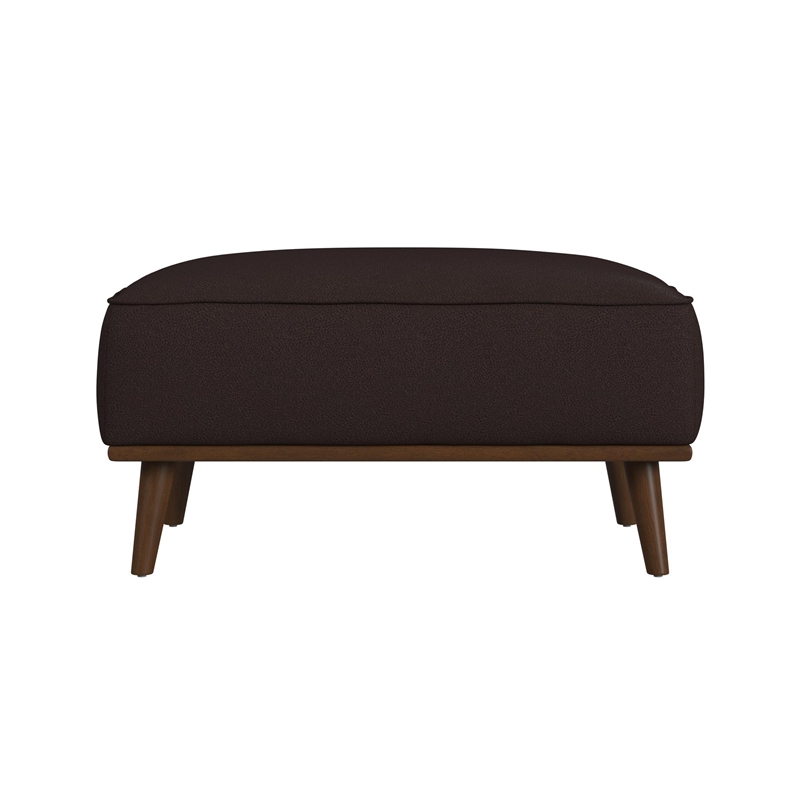Picket House Furnishings Fate Ottoman with Wood Base in Pebble Brown