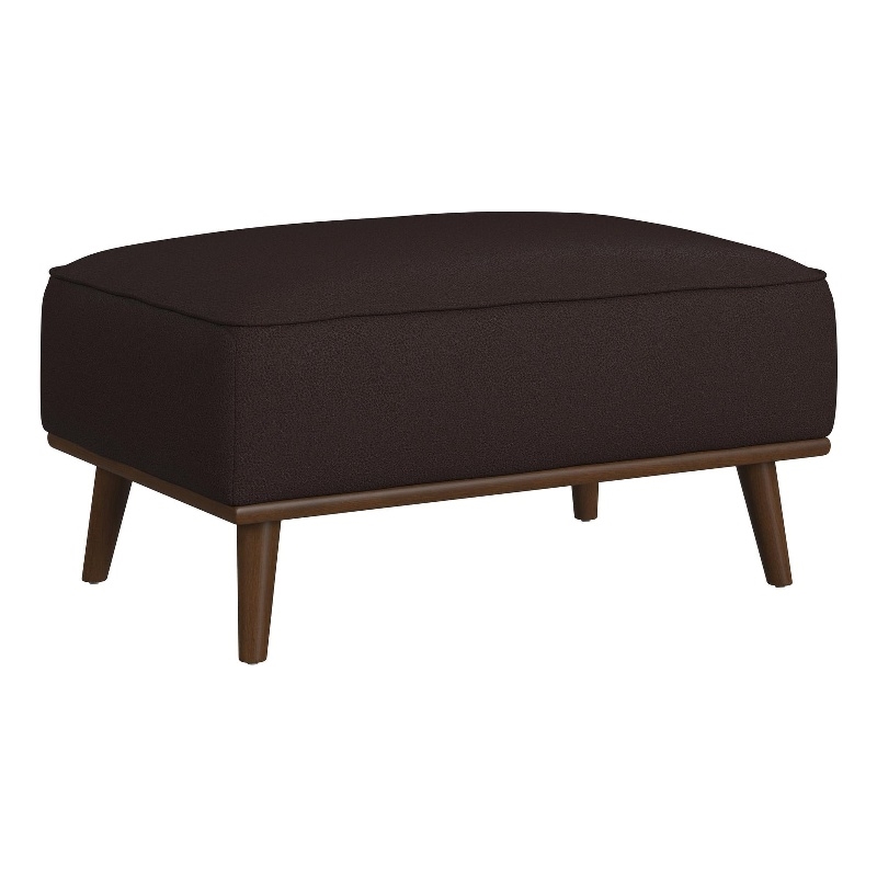 Picket House Furnishings Fate Ottoman with Wood Base in Pebble Brown