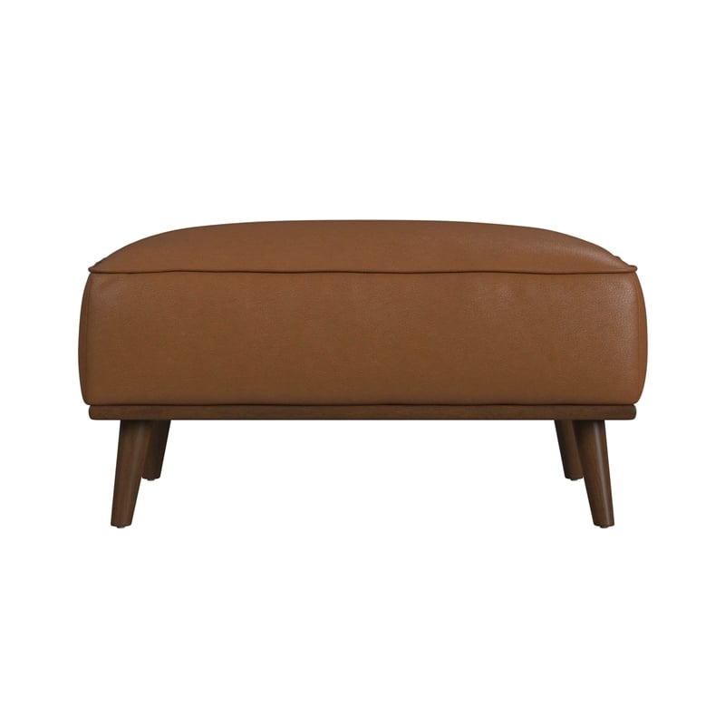 Picket House Furnishings Fate Ottoman with Wood Base in Pebble Tan