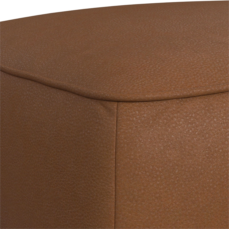 Picket House Furnishings Fate Ottoman with Wood Base in Pebble Tan
