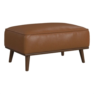 Picket House Furnishings Fate Ottoman with Wood Base in Pebble Tan