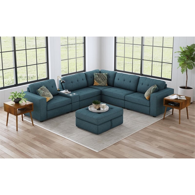 Picket House Furnishings Harleigh Storage Ottoman in Palmer Plus Teal