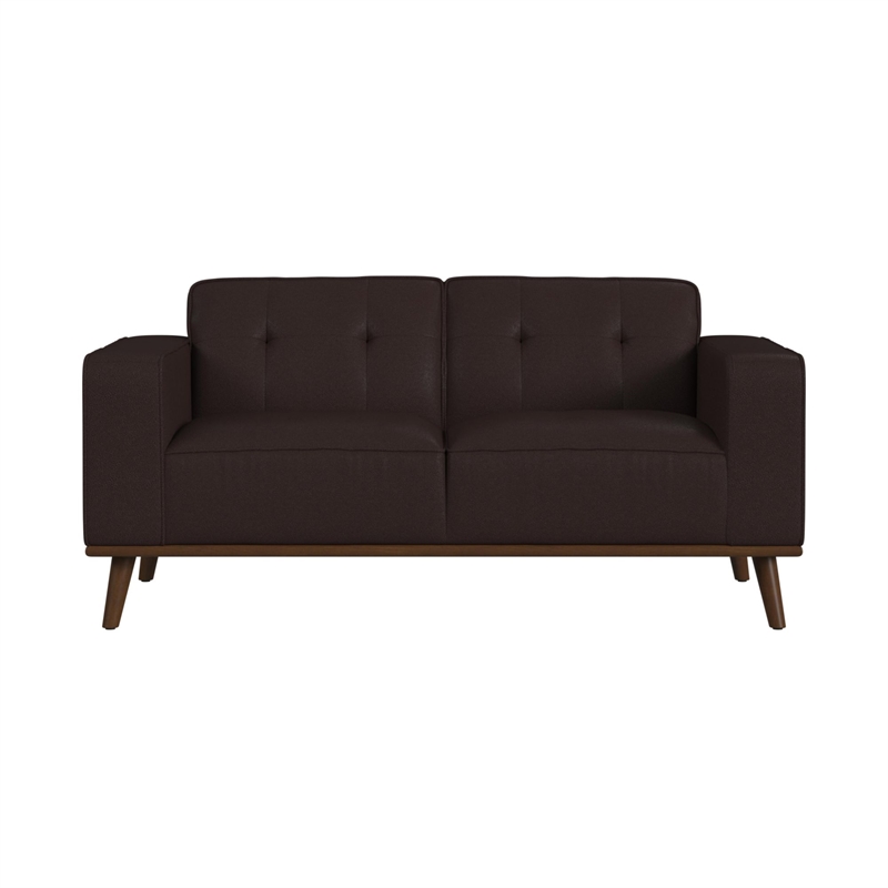 Picket House Furnishings Fate Loveseat with Wood Front in Pebble Brown