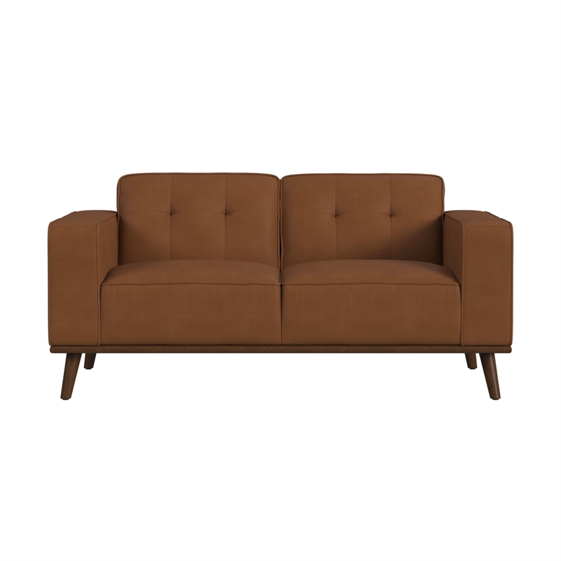 Picket House Furnishings Fate Loveseat with Wood Front in Pebble Tan