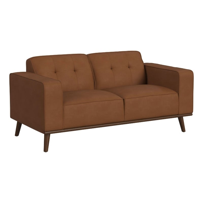 Picket House Furnishings Fate Loveseat with Wood Front in Pebble Tan