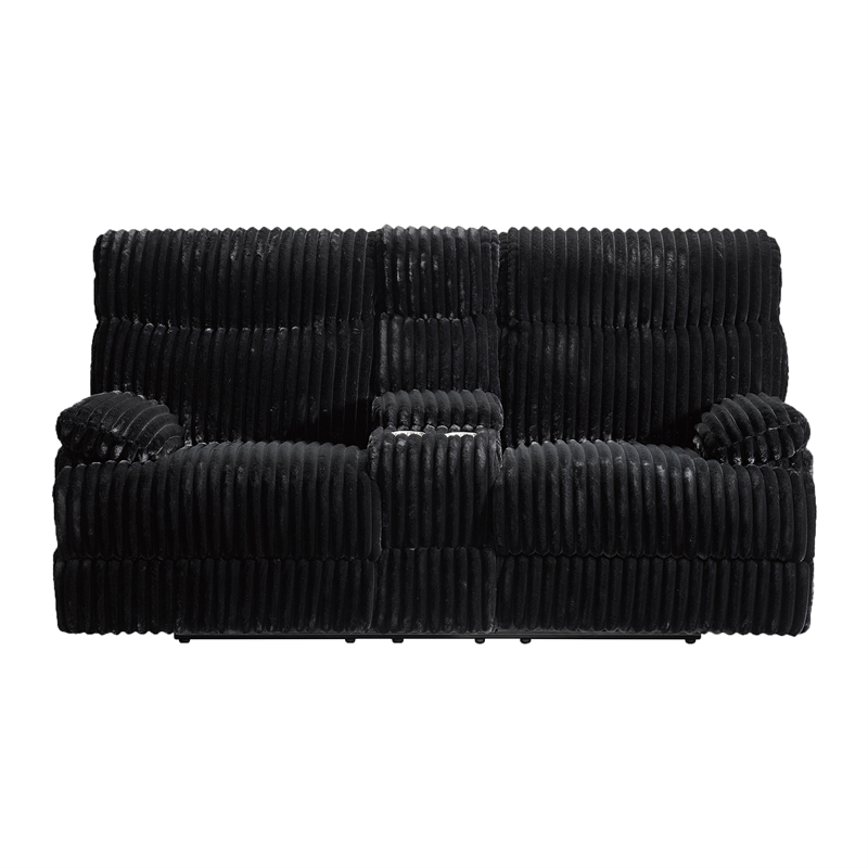 Picket House Furnishings Merrick Motion Loveseat with Console in Masis Black